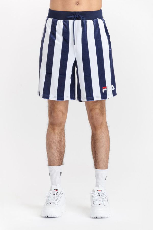 Calção Fila Homem Azul Marinho/Branco - Fila Grid Stripe Velour En Portugal,ZNXT-92671